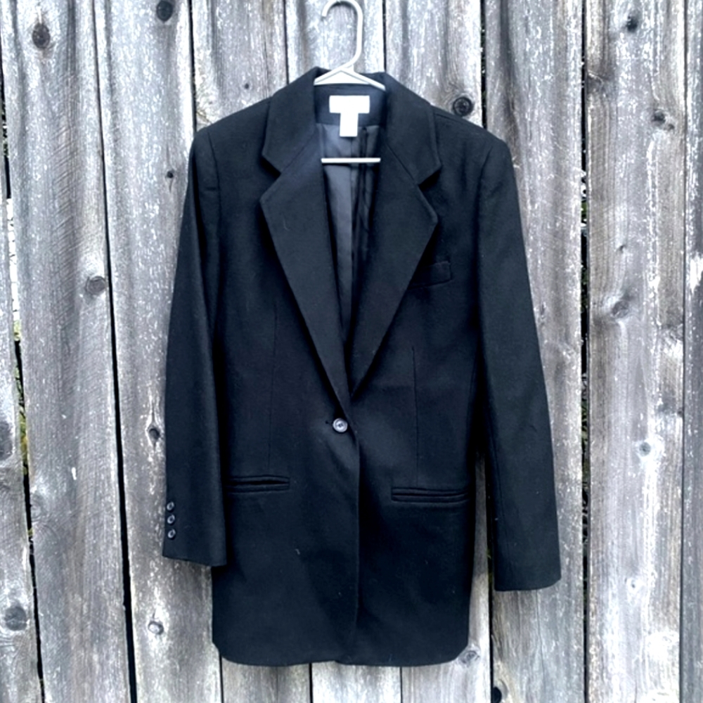 Lands End blazer jacket wool/cashmere M black. Perfect staple for your closet